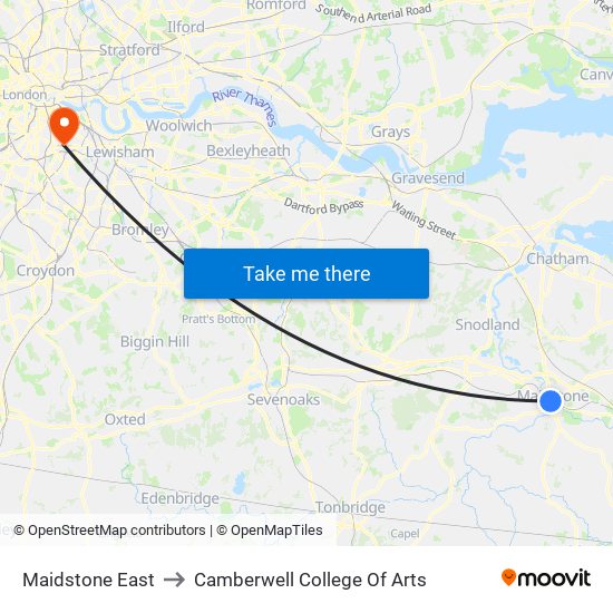 Maidstone East to Camberwell College Of Arts map