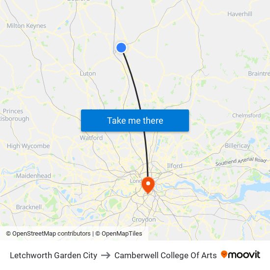 Letchworth Garden City to Camberwell College Of Arts map