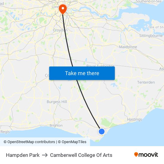 Hampden Park to Camberwell College Of Arts map