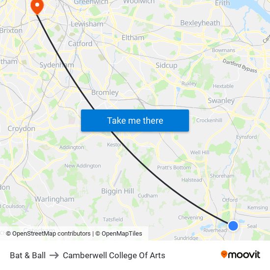 Bat & Ball to Camberwell College Of Arts map