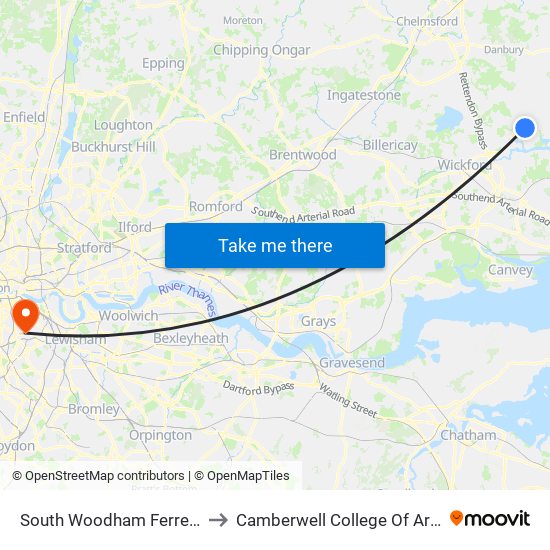 South Woodham Ferrers to Camberwell College Of Arts map