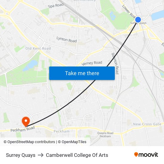 Surrey Quays to Camberwell College Of Arts map