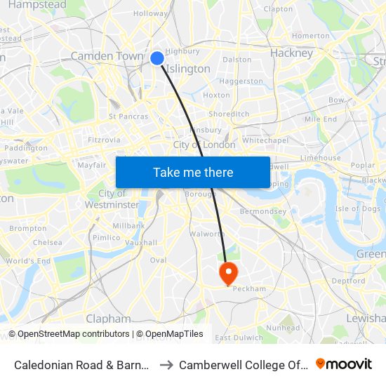 Caledonian Road & Barnsbury to Camberwell College Of Arts map