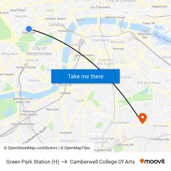 Green Park Station (H) to Camberwell College Of Arts map