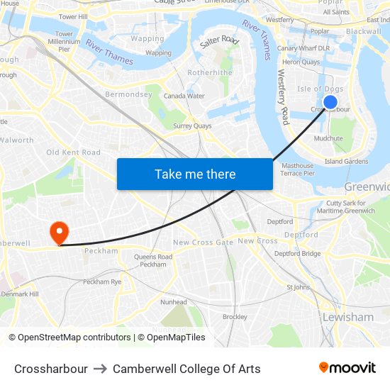 Crossharbour to Camberwell College Of Arts map