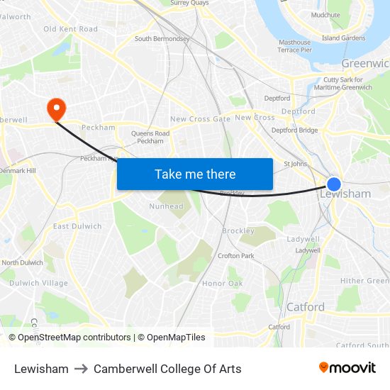 Lewisham to Camberwell College Of Arts map