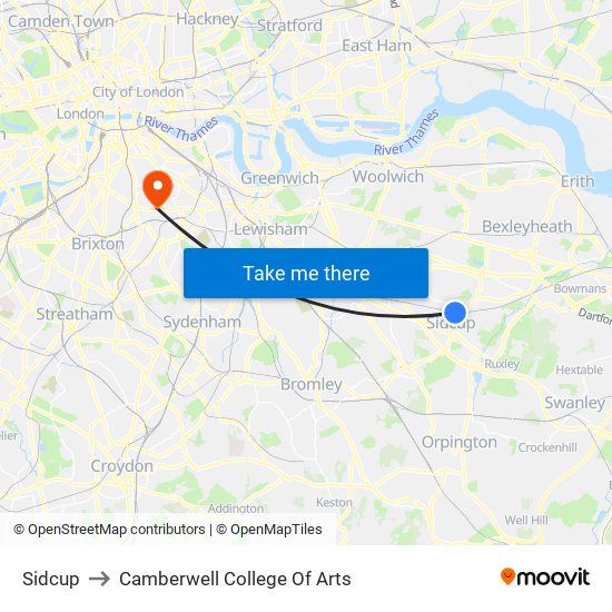 Sidcup to Camberwell College Of Arts map