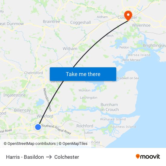 Harris - Basildon to Colchester map