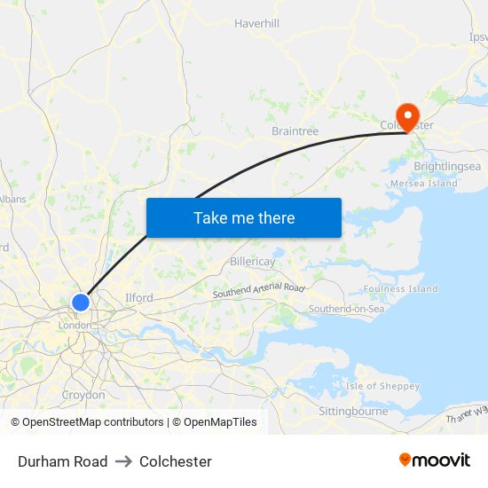 Durham Road to Colchester map