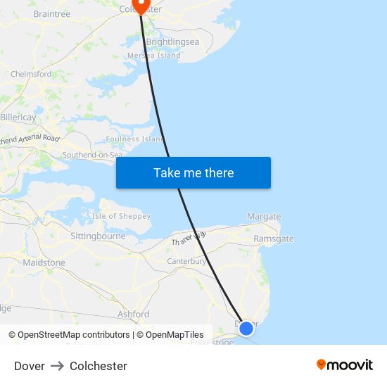 Dover to Colchester map