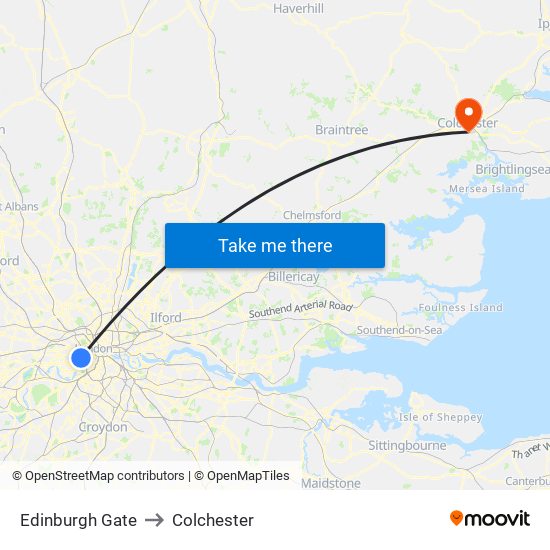 Edinburgh Gate to Colchester map