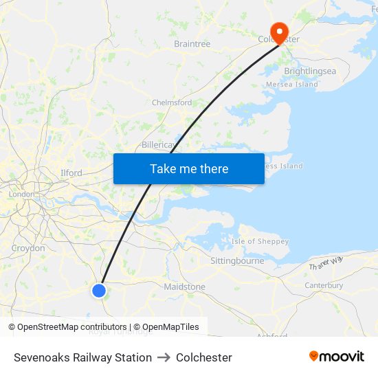 Sevenoaks Railway Station to Colchester map