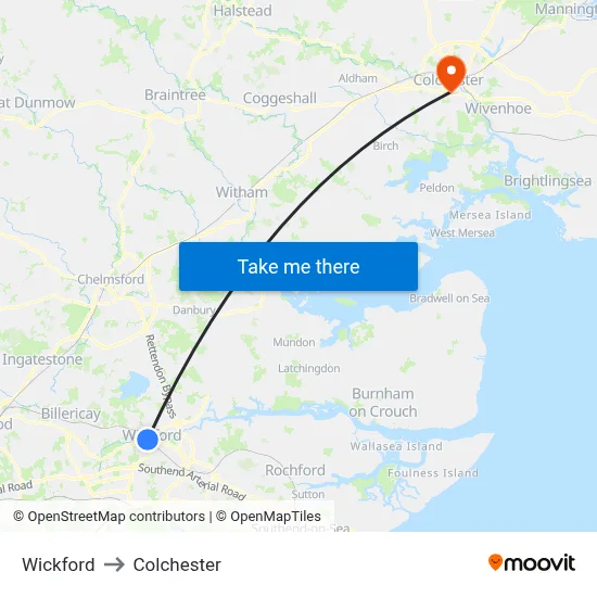Wickford to Colchester map