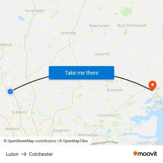 Luton to Colchester map