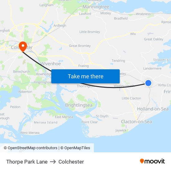 Thorpe Park Lane to Colchester map