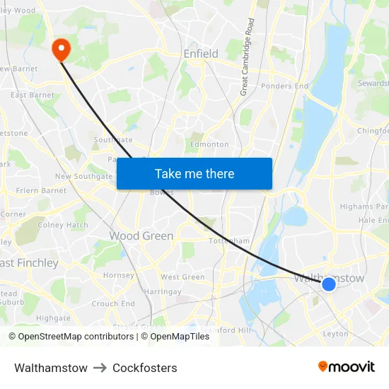 Walthamstow to Cockfosters map
