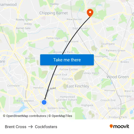 Brent Cross to Cockfosters map