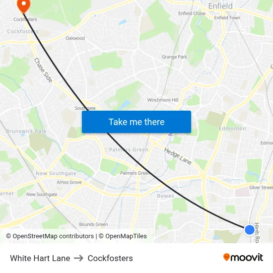 White Hart Lane to Cockfosters map