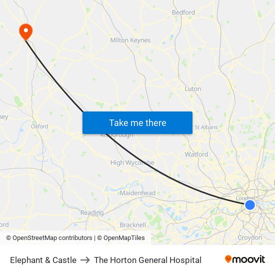 Elephant & Castle to The Horton General Hospital map