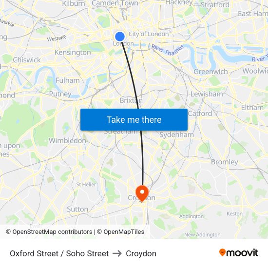 Oxford Street / Soho Street to Croydon map
