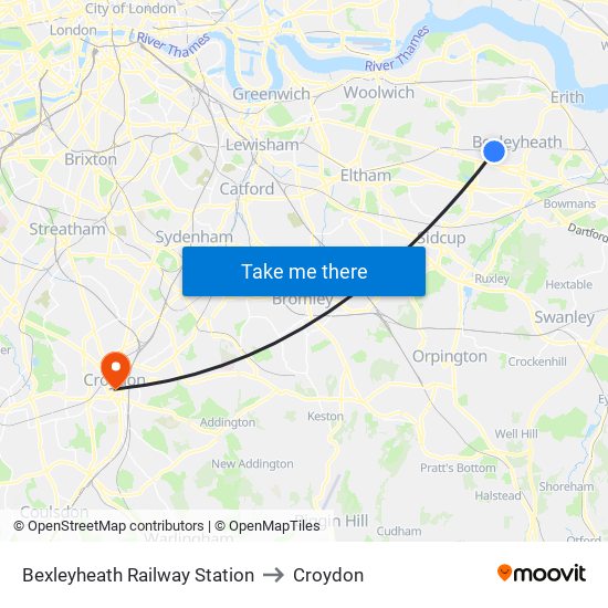 Bexleyheath to Croydon map
