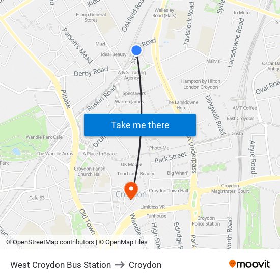 West Croydon Bus Station to Croydon map