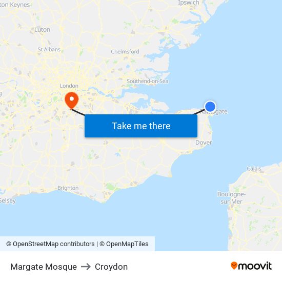 Margate Mosque to Croydon map