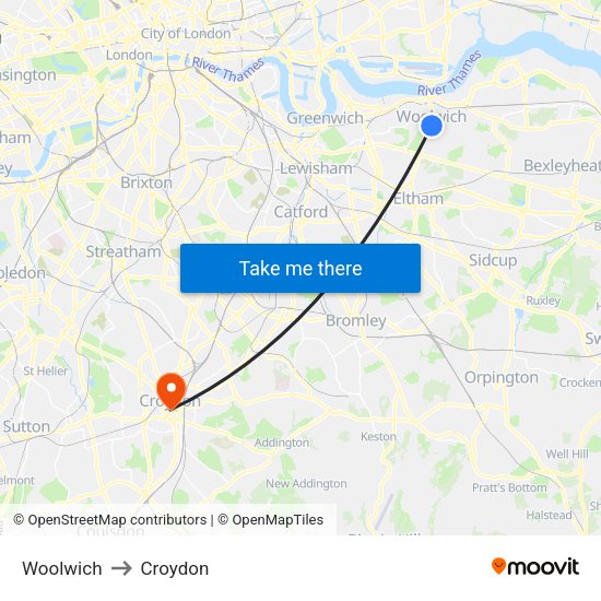Woolwich to Croydon map