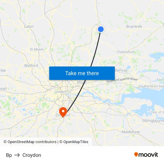 Bp Stansted Airport to Croydon map