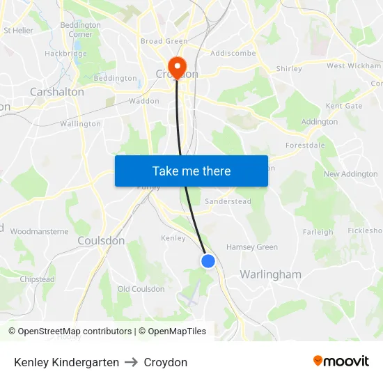 Kenley Kindergarten to Croydon map