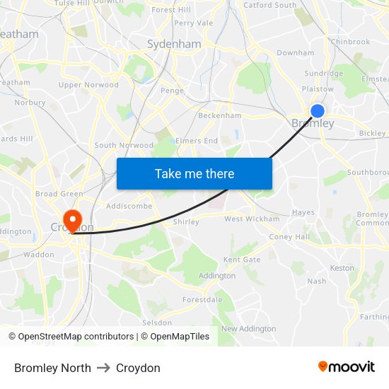 Bromley North to Croydon map