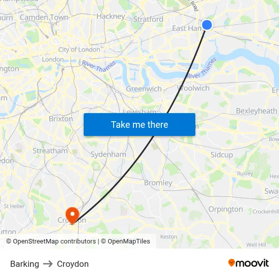 Barking to Croydon map