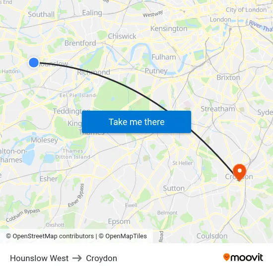Hounslow West to Croydon map
