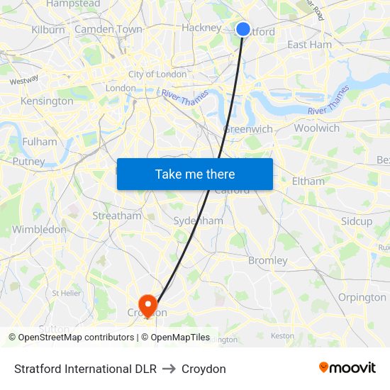 Stratford International DLR to Croydon map