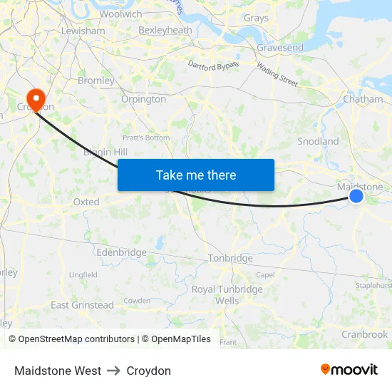 Maidstone West to Croydon map