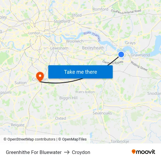 Greenhithe For Bluewater to Croydon map
