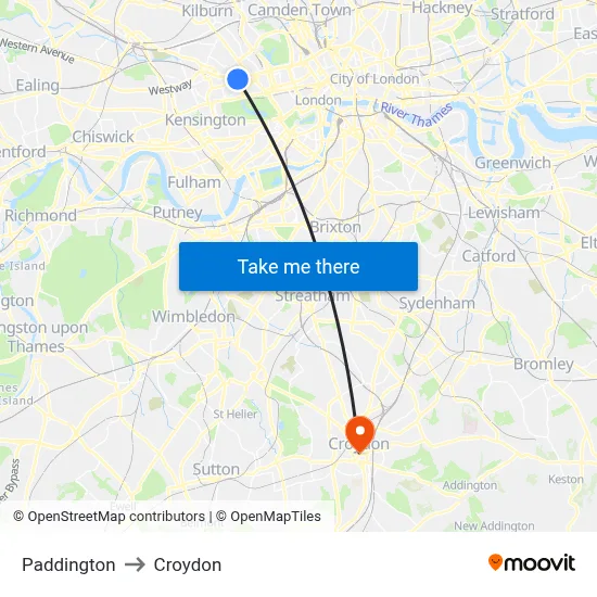 Paddington to Croydon map
