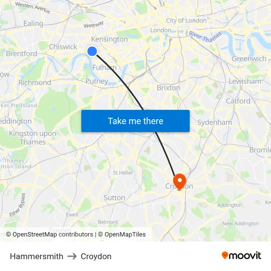 Hammersmith to Croydon map
