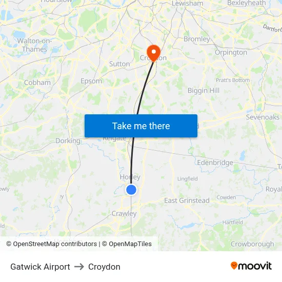 Gatwick Airport to Croydon map