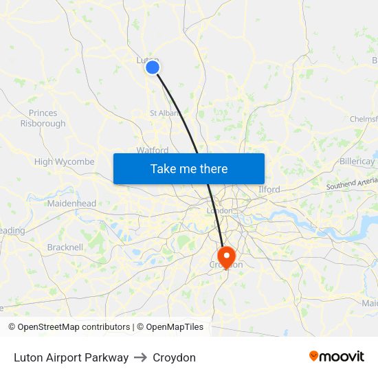 Luton Airport Parkway to Croydon map
