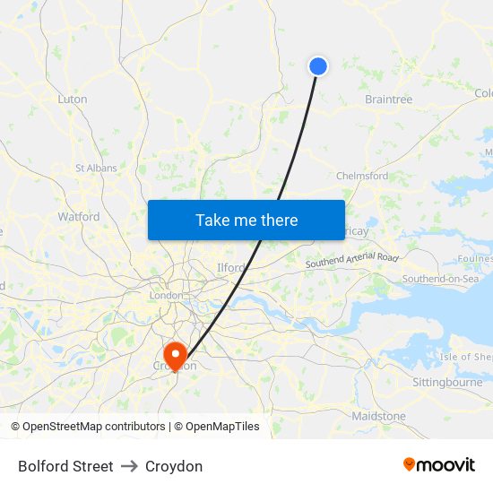 Bolford Street to Croydon map