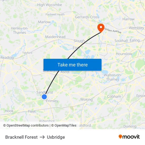 Bracknell Forest to Uxbridge map