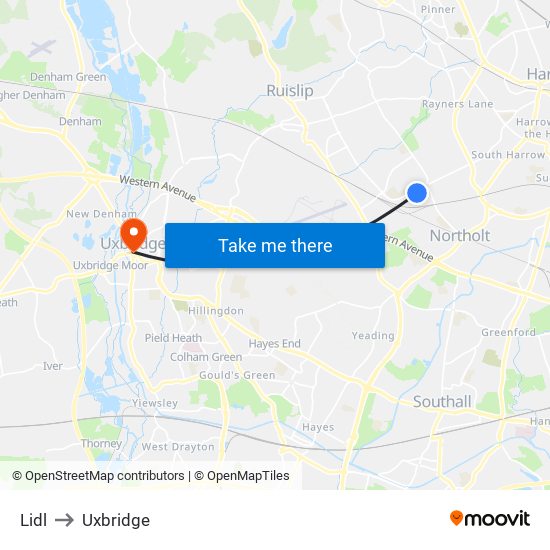 Lidl to Uxbridge map