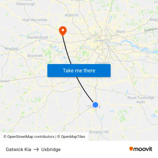 Gatwick Kia to Uxbridge map