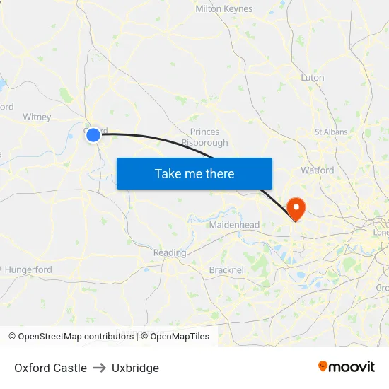 Oxford Castle to Uxbridge map