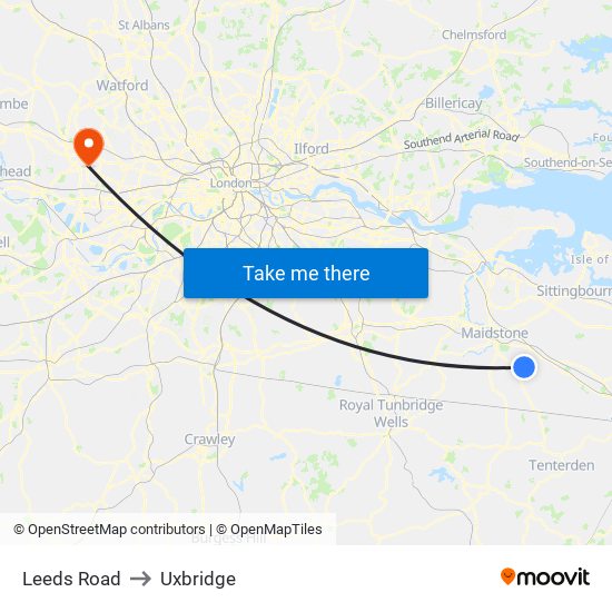 Leeds Road to Uxbridge map