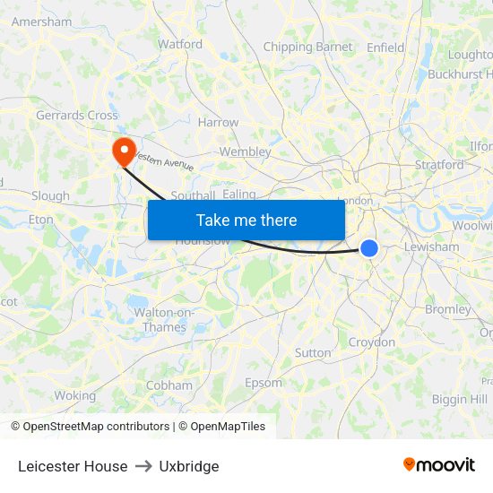 Leicester House to Uxbridge map