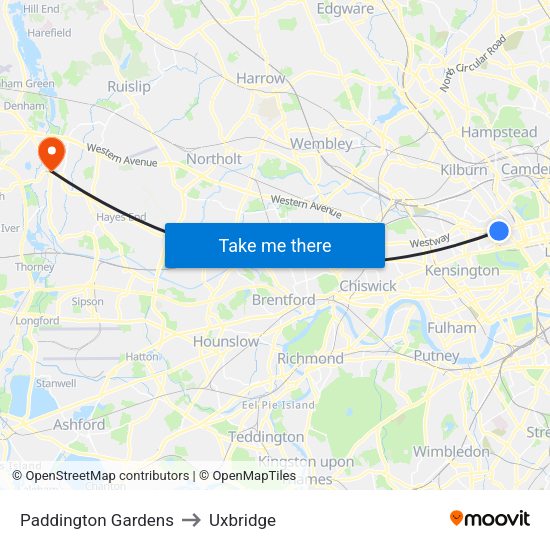 Paddington Exchange to Uxbridge map