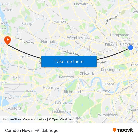 Camden News to Uxbridge map