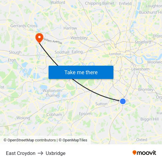 East Croydon to Uxbridge map